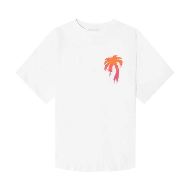 Футболка Palm Angels Sprayed Palm Logo Over Tee 'White/Fuchsia', белый - фото