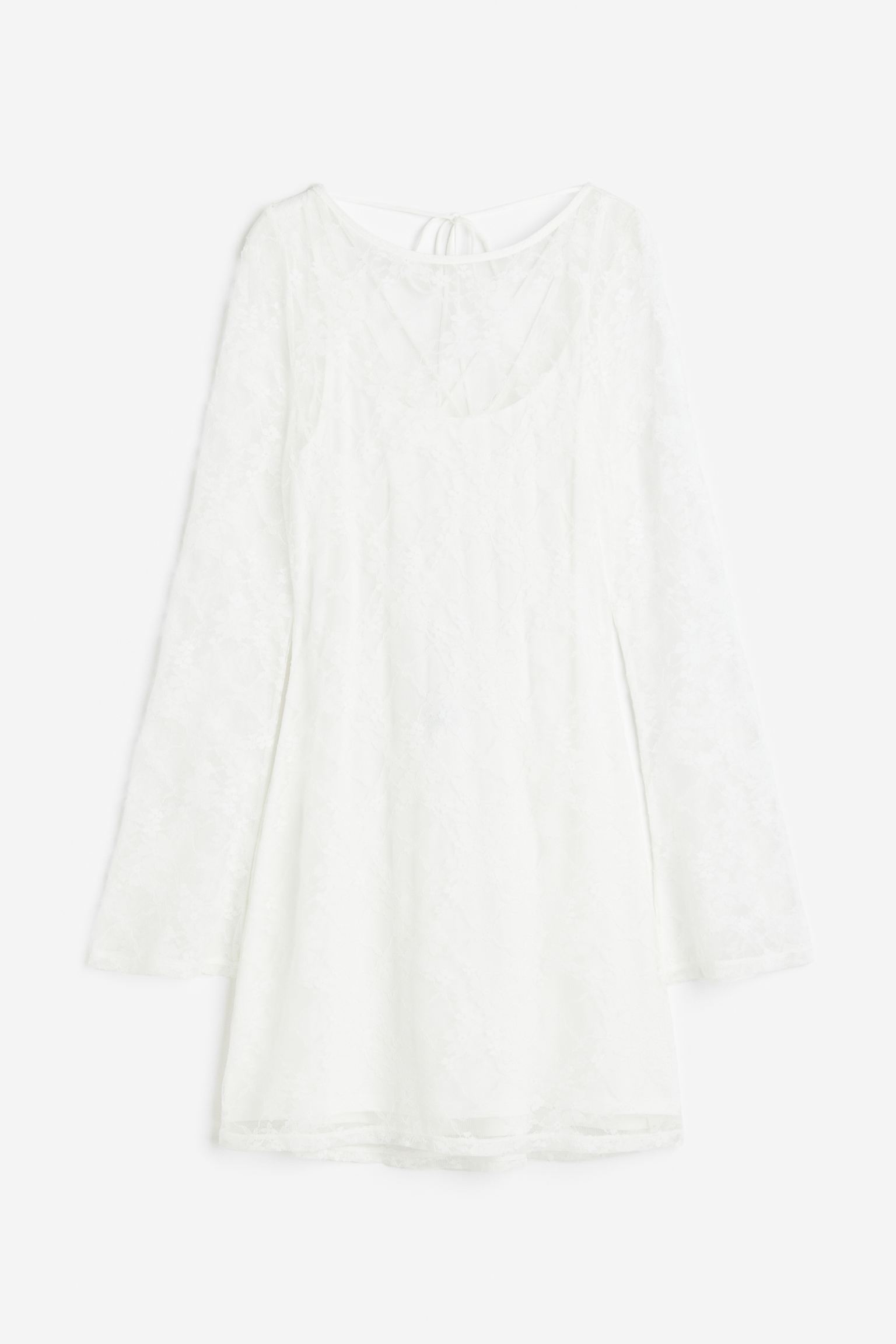 Платье H&M Lacing-detail Open-backed Lace, кремовый летнее короткое свадебное платье с круглым вырезом прозрачное короткое кружевное платье с длинным рукавом и фатином модель 2021 года