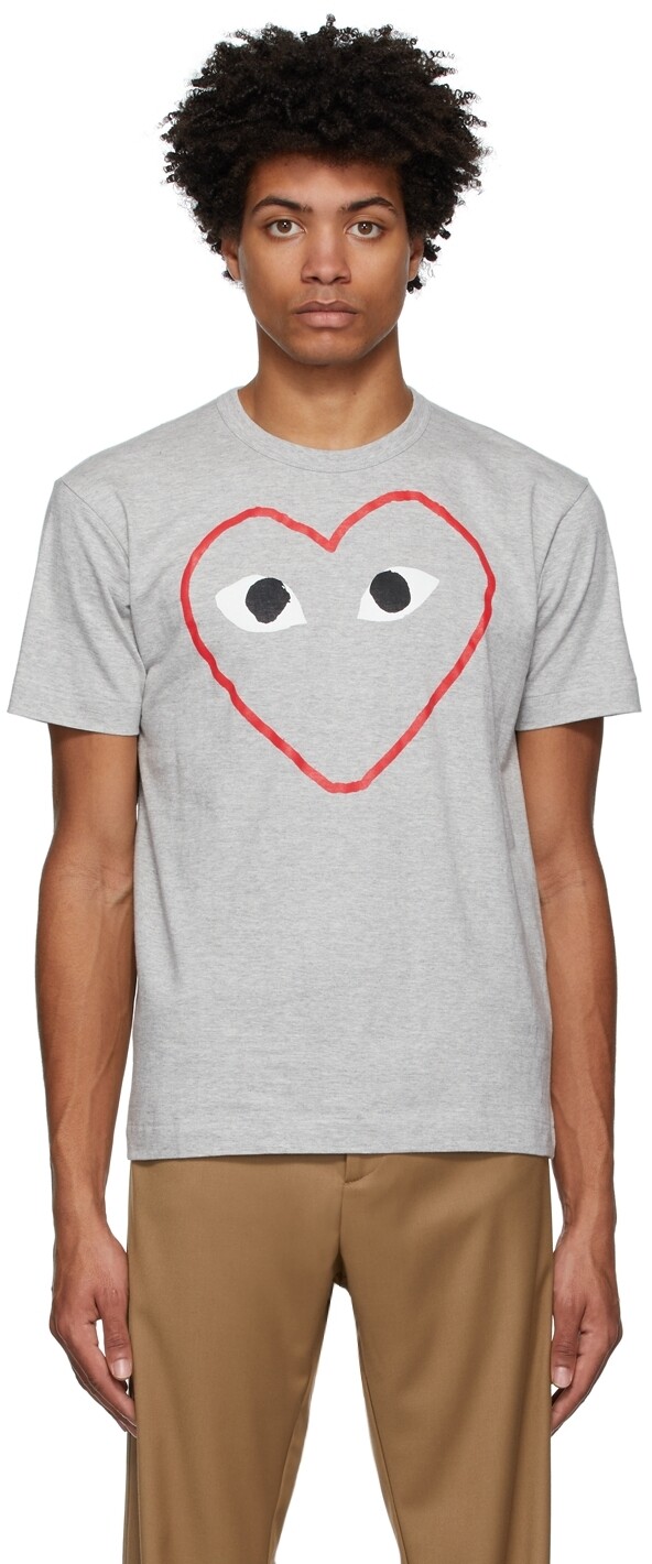 

Серая футболка с контурным сердечком Comme des Garçons Play, Серый