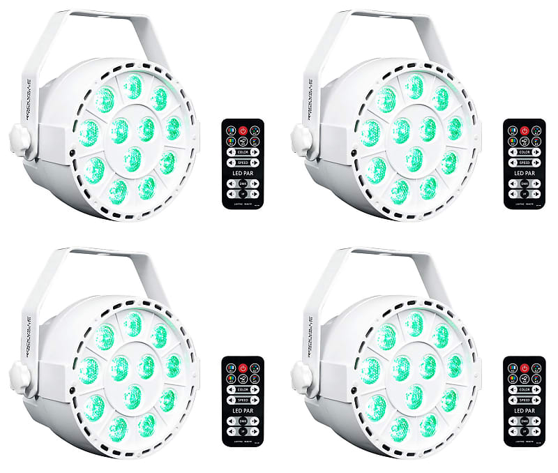 tri kita 4 4) Rockville RockPAR TRI LED RGB Compact Par Can DJ DMX Wash Lights+Remote White (4) ROCKPAR TRI WHITE