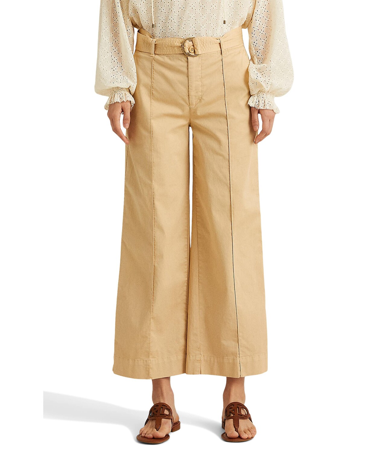 

Брюки LAUREN Ralph Lauren, Micro-Sanded Twill Belted Wide-Leg Pants