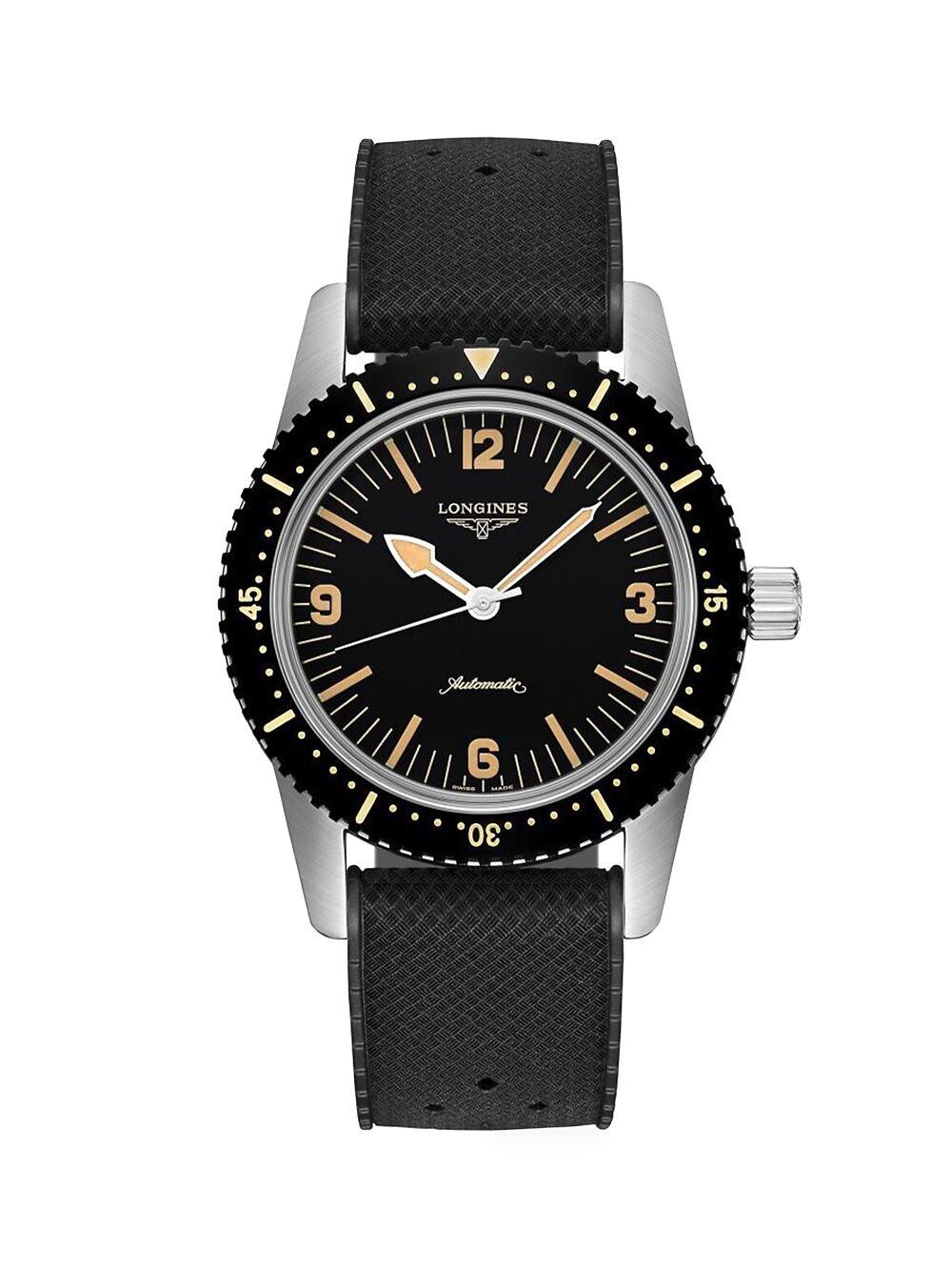

Часы Skin Diver из нержавеющей стали с каучуковым ремешком и PVD-покрытием Longines, черный