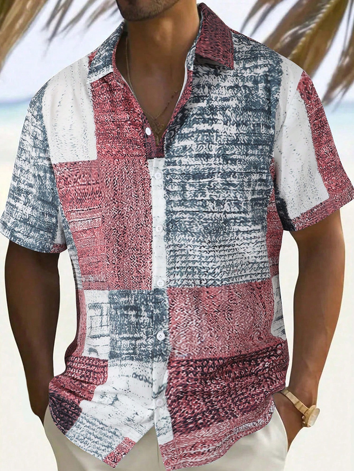 Мужская рубашка на пуговицах с коротким рукавом Manfinity Homme с цветными блоками, многоцветный рубашка мужская с винтажным принтом повседневная приталенная деловая формальная классическая с коротким рукавом смокинг для вечевечерн