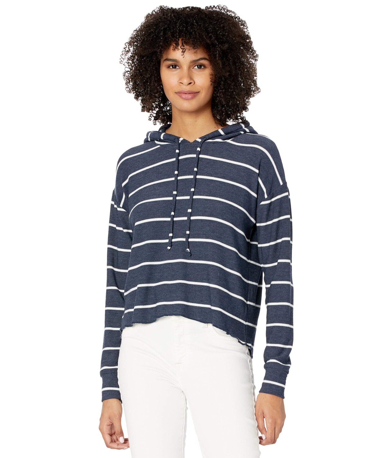 

Худи Chaser, \"Beach Stripes\" Cozy Knit High-Low Cropped Hoodie, Серый