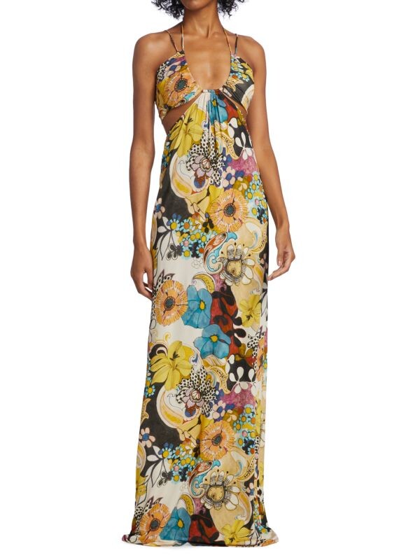 

Платье макси с вырезом и цветочным принтом cassandra Alexis Yellow multi