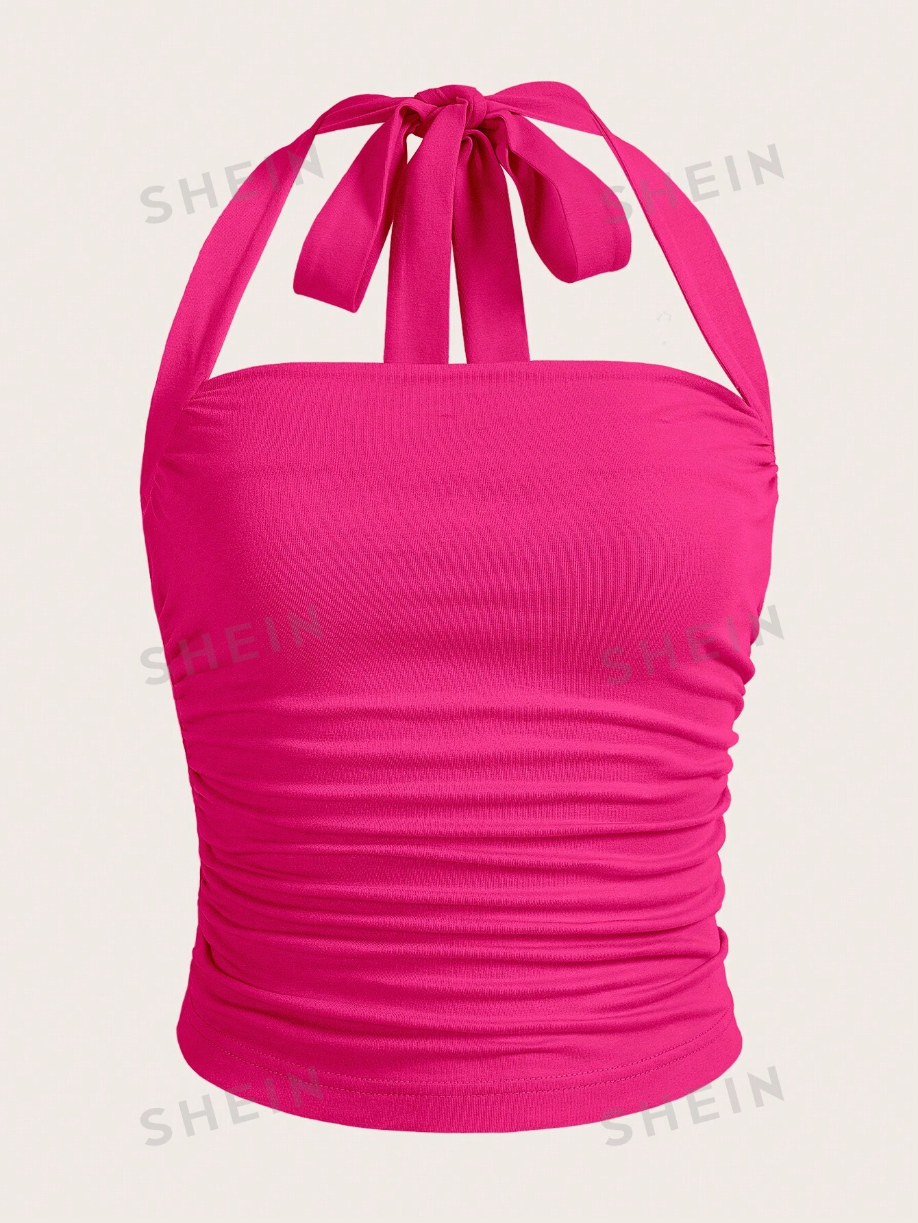 SHEIN EZwear Светло-розовый плиссированный топ с лямкой на шее, ярко-розовый