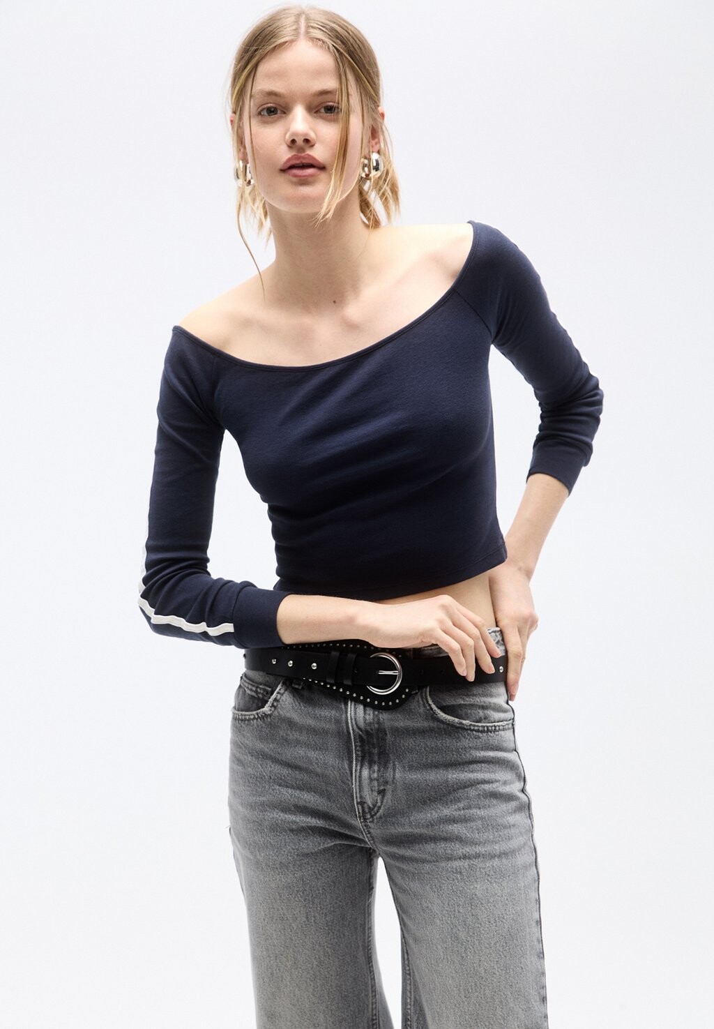 

Блузка с длинными рукавами PULL&BEAR, темно-синий
