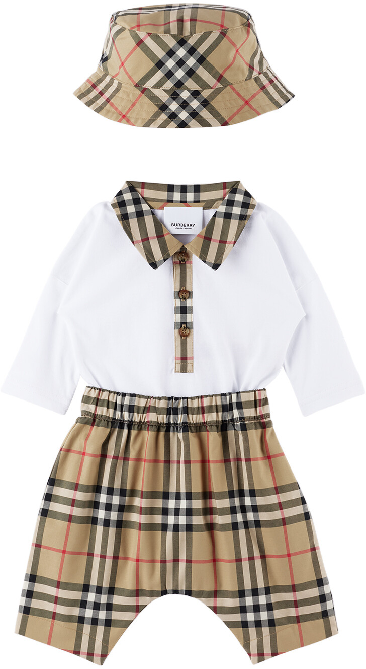 

Комплект из трех предметов Baby Beige & White Check Archive бежевый Burberry