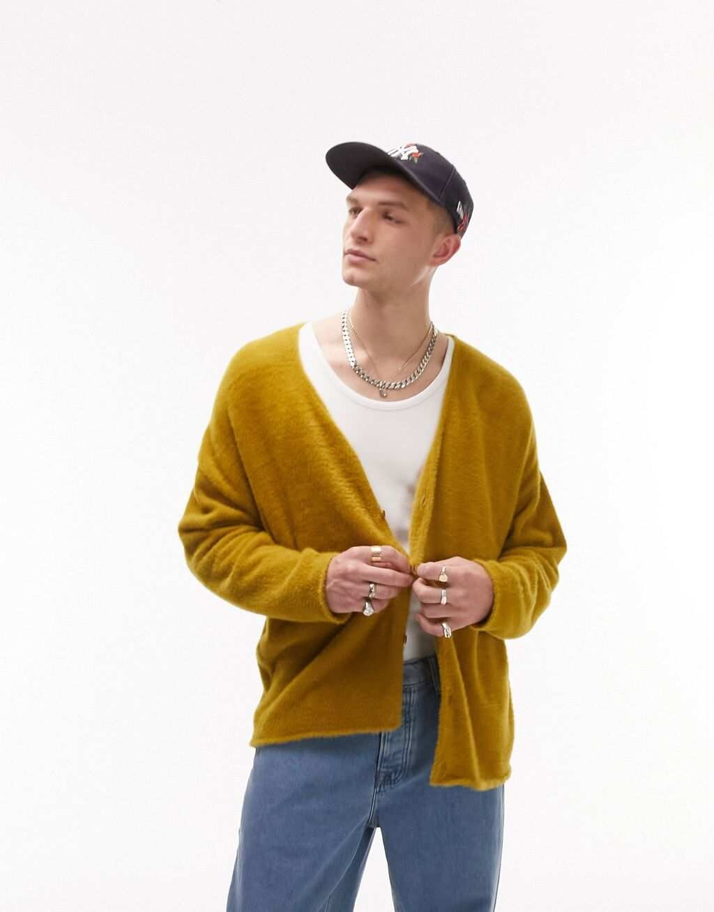 

Пышный вязаный кардиган Topman оливкового цвета, Зеленый