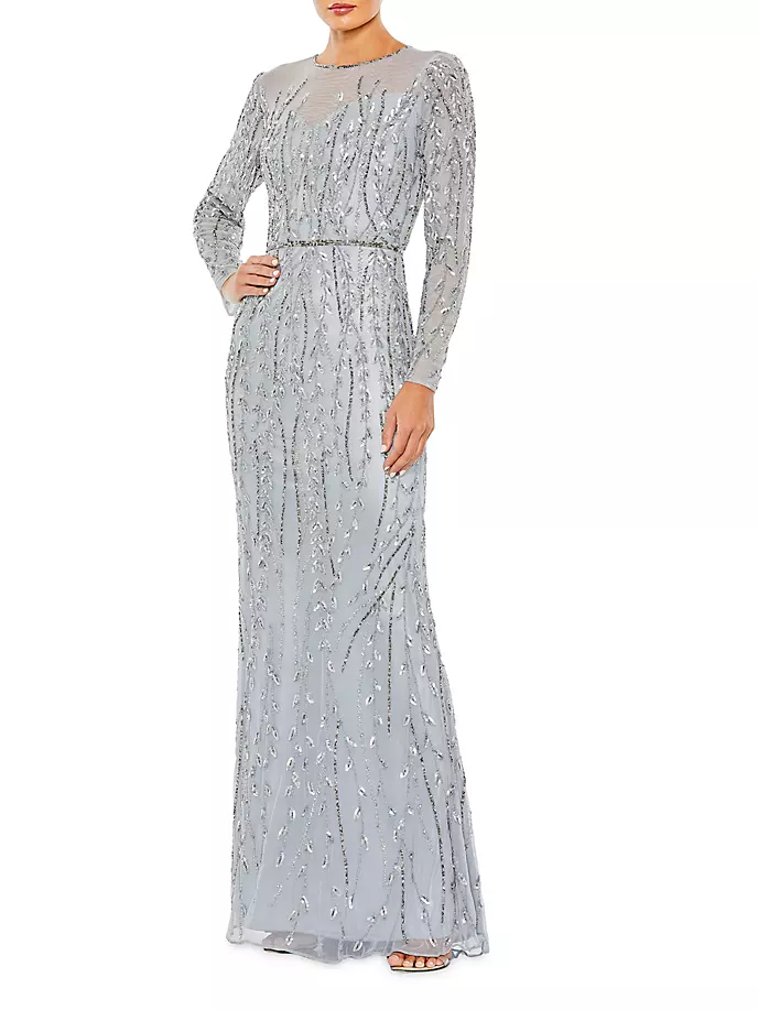 

Украшенное платье-колонна с длинными рукавами Mac Duggal, цвет platinum