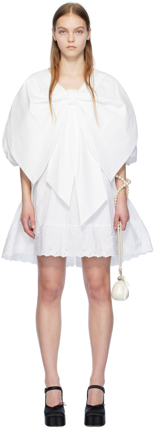 

Белое мини-платье с бантом Simone Rocha, Белый