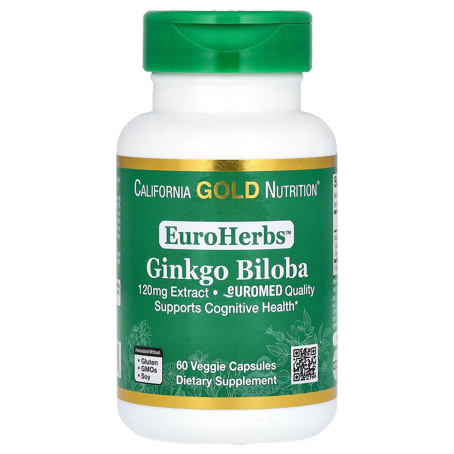 

California Gold Nutrition Экстракт гинкго билоба EuroHerbs Европейское качество 120 мг 60 растительных капсул