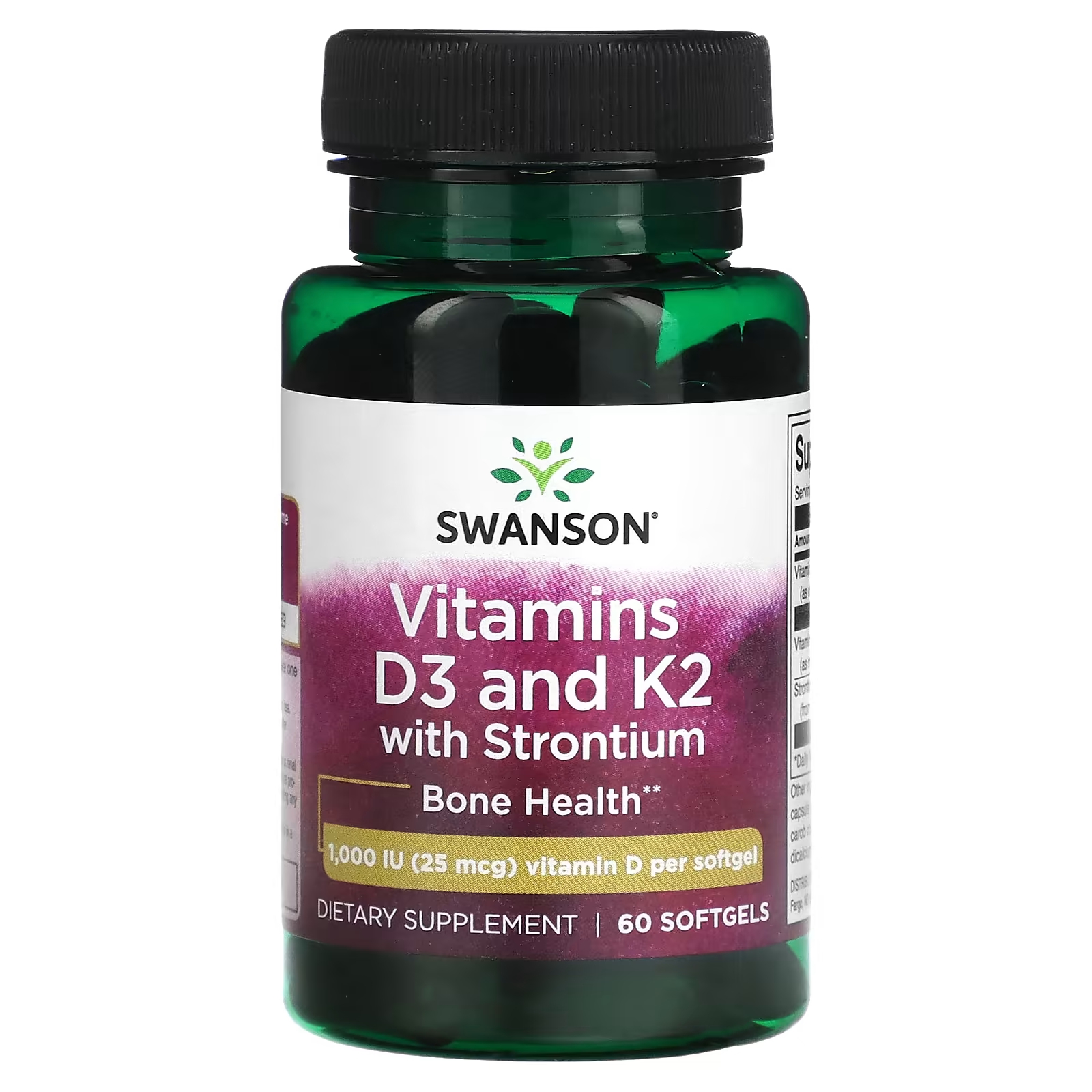 цена Витамины D3 и K2 Swanson со стронцием 1000 МЕ 25 мкг, 60 таблеток