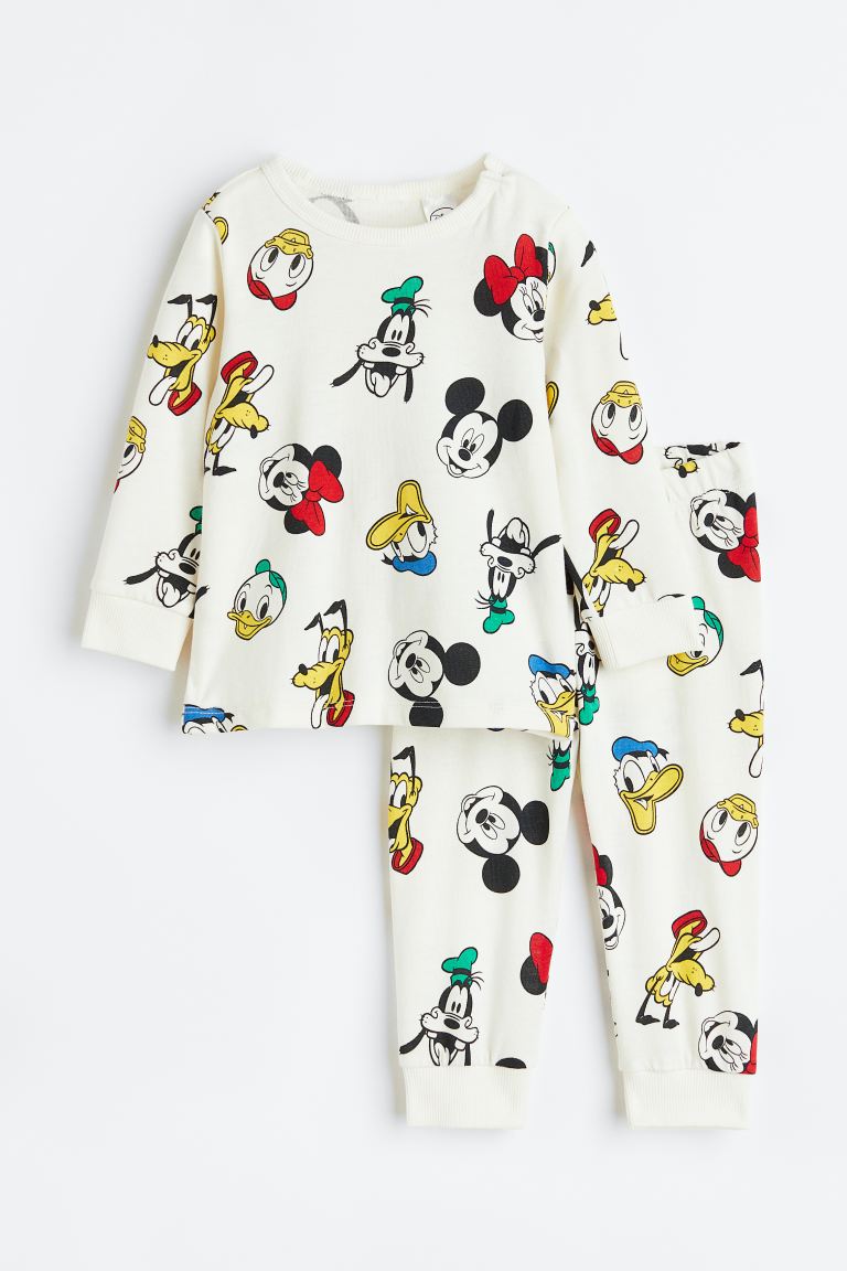 цена Хлопковая пижама с принтом H&M, натуральный белый/дональд дак