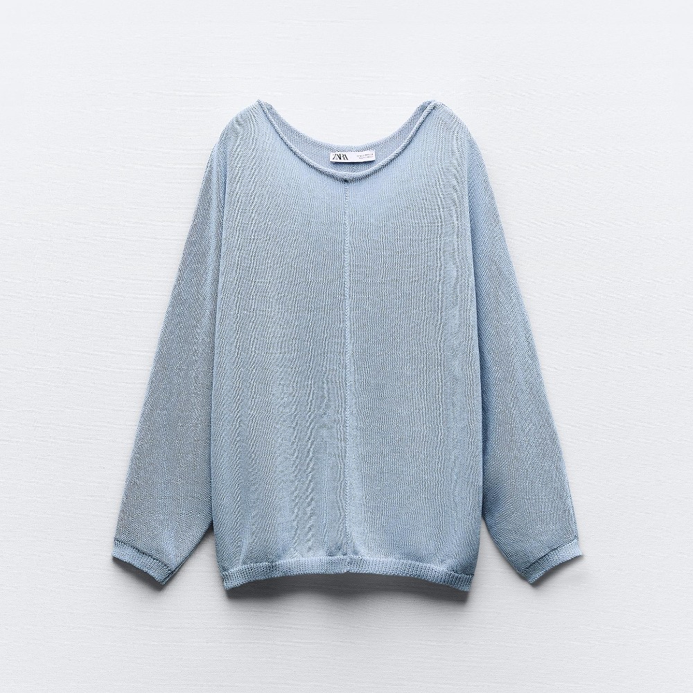 Свитер Zara Plain Knit With Central Seam, голубой свитер zara plain metallic knit серебристый