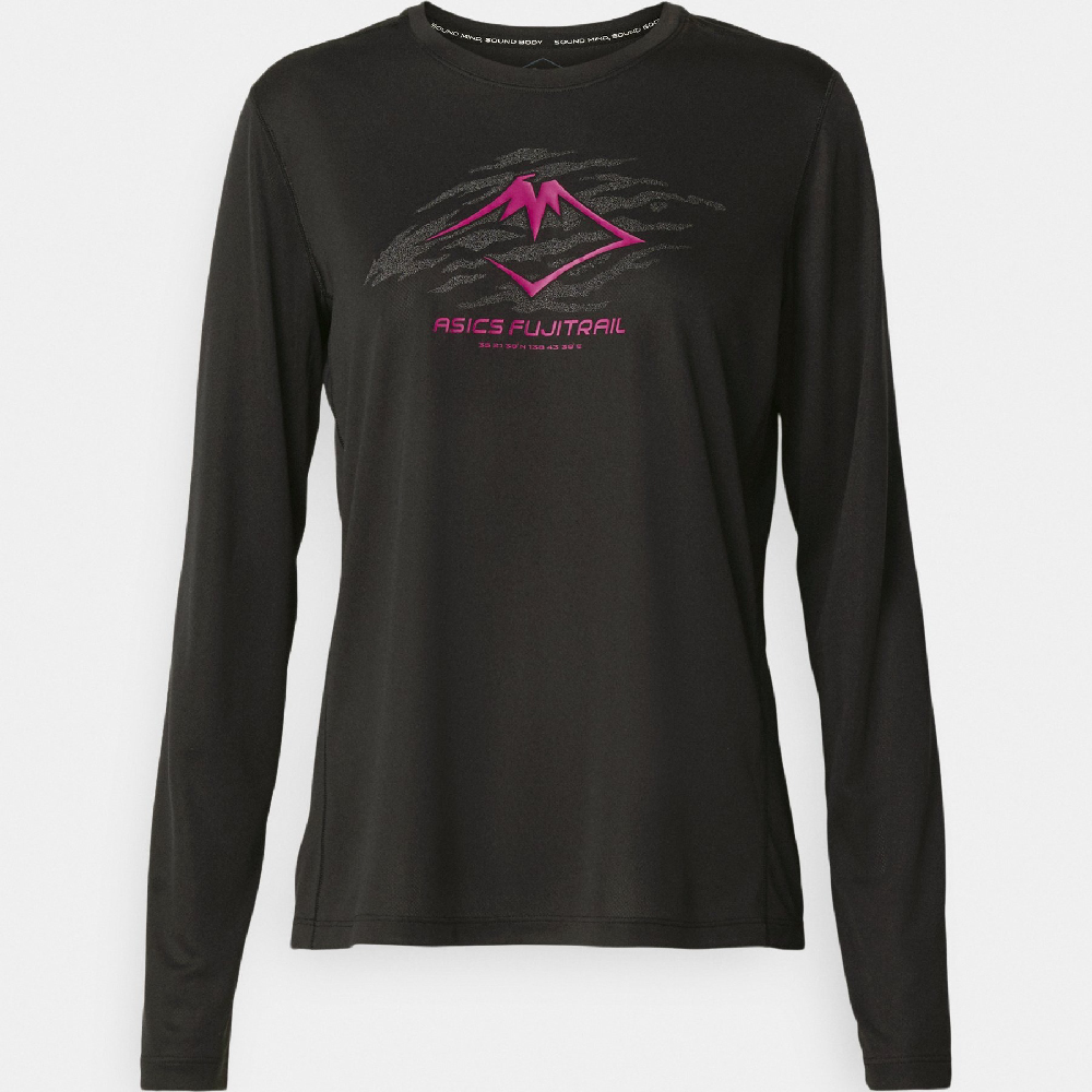 Лонгслив Asics Fujitrail Logo, темно-розовый/черный