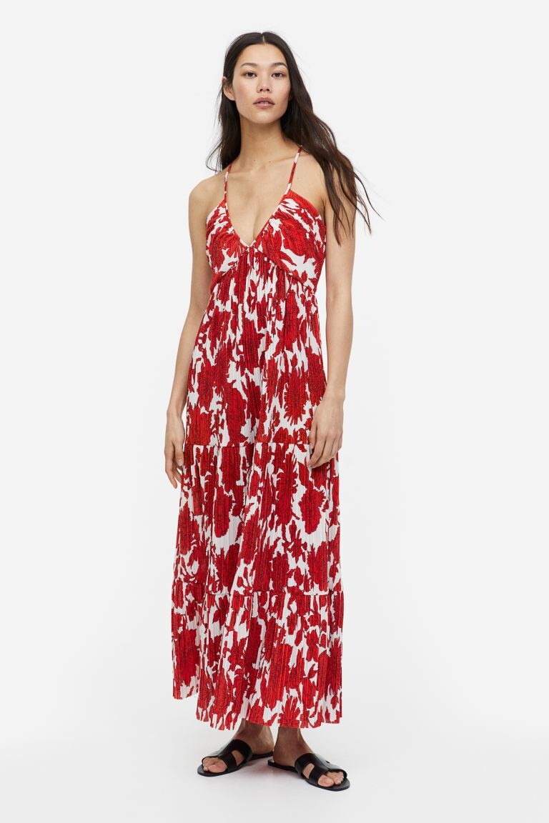 

Плиссированное платье макси H&M, белый/красный цветочный