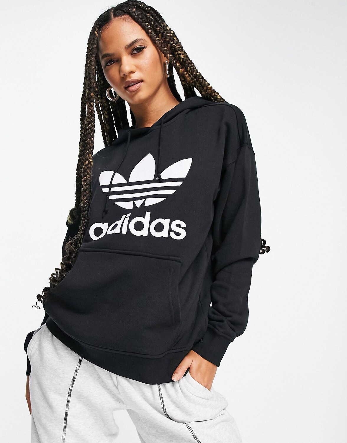 

Черная худи с крупным логотипом adidas Originals adicolor, Черный
