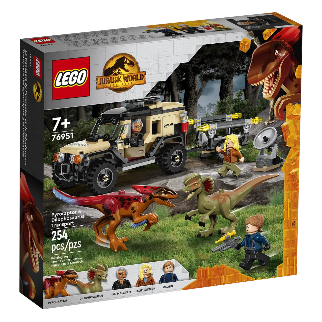 цена Конструктор LEGO Jurassic World Pyroraptor & Dilophosaurus Transport 76951, 254 детали
