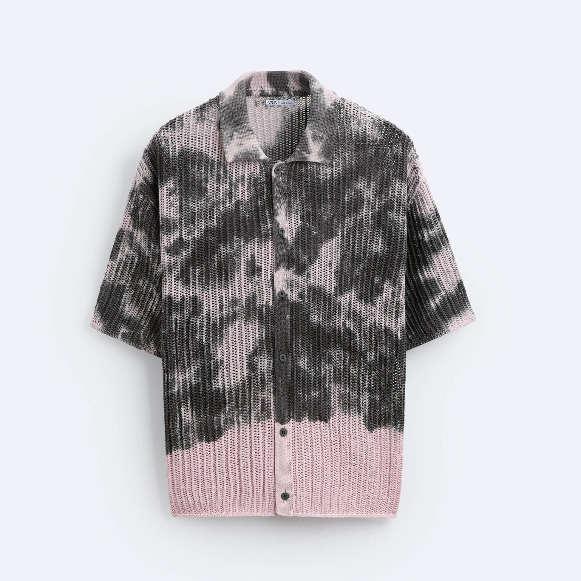 Рубашка Zara Tie-dye Print Knit, серый/розовый