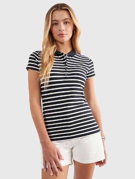

Футболка-поло полосатая Tommy Hilfiger Slim Fit Stripe, темно-синий/белый