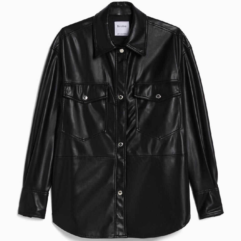 

Куртка-рубашка Bershka Faux Leather, черный