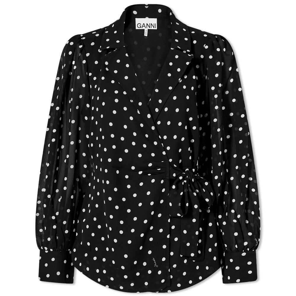 

Рубашка GANNI Printed Light Crepe Wrap Shirt