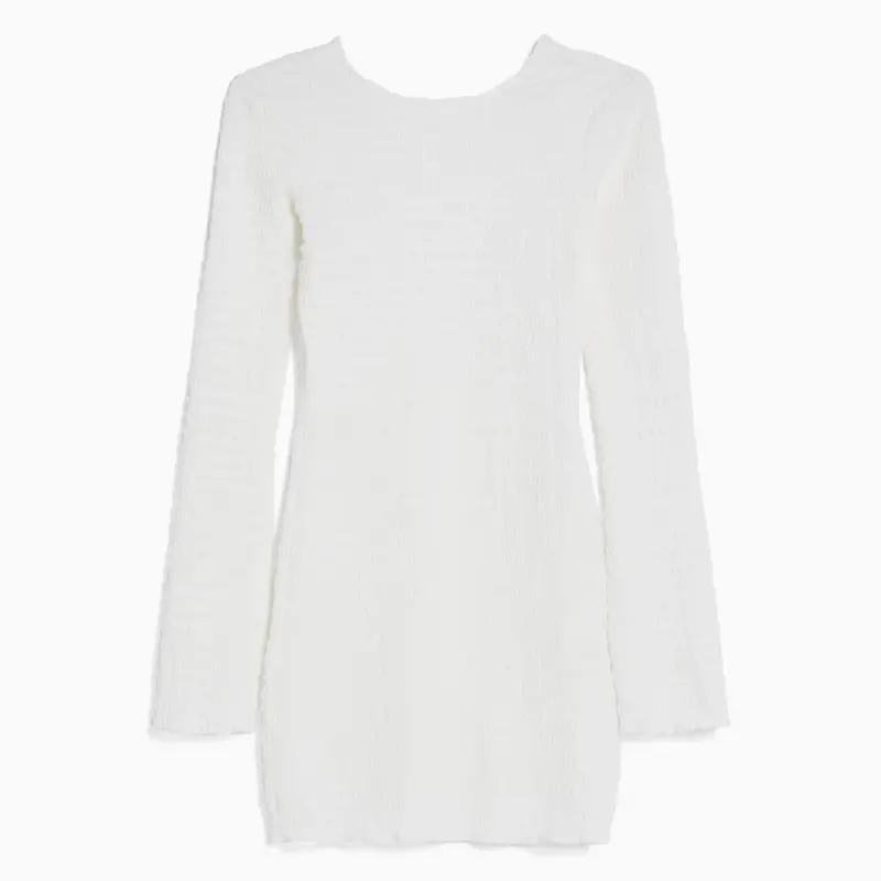 

Платье Bershka Long Sleeve Mini With Opening At The Back And Bow, кремовый