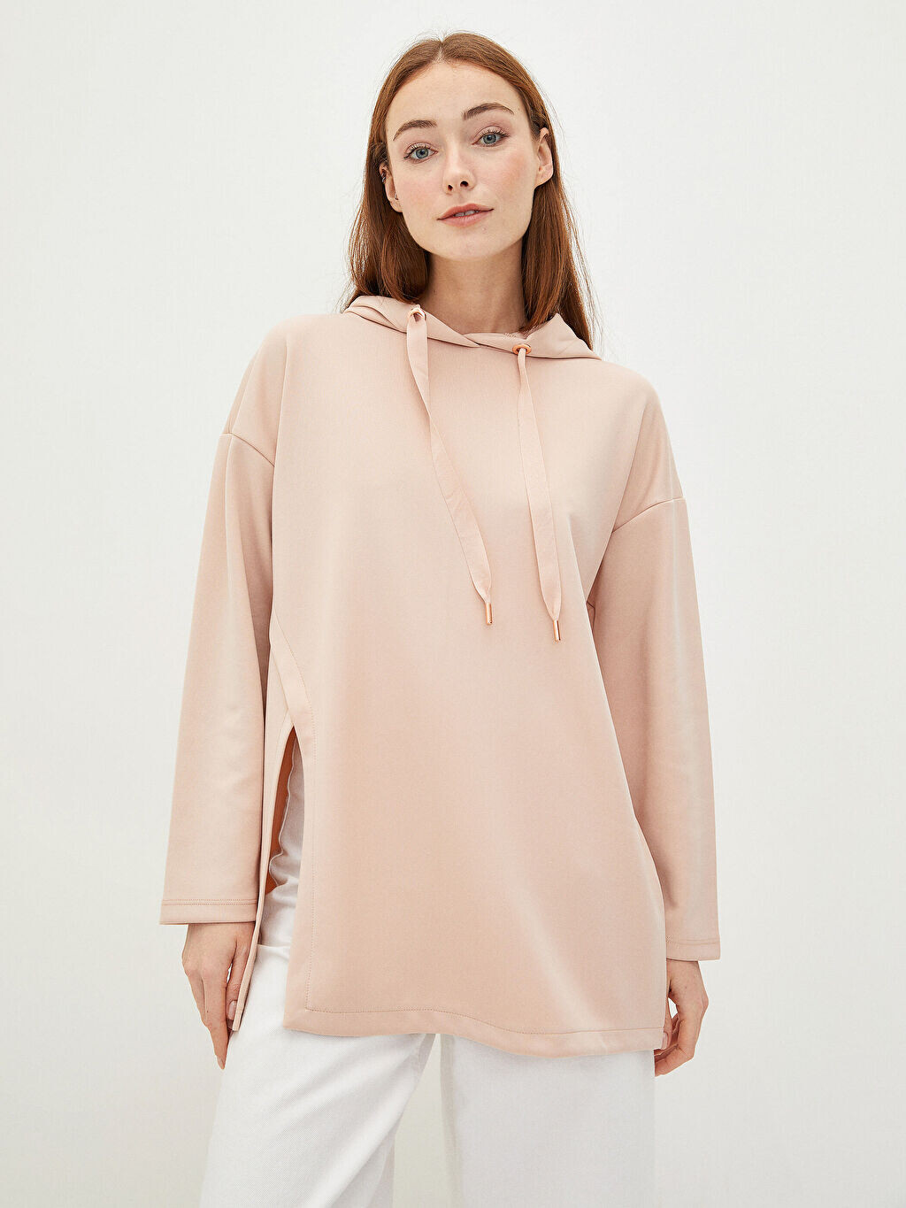 

Прямая женская туника с длинным рукавом и капюшоном LCW Modest