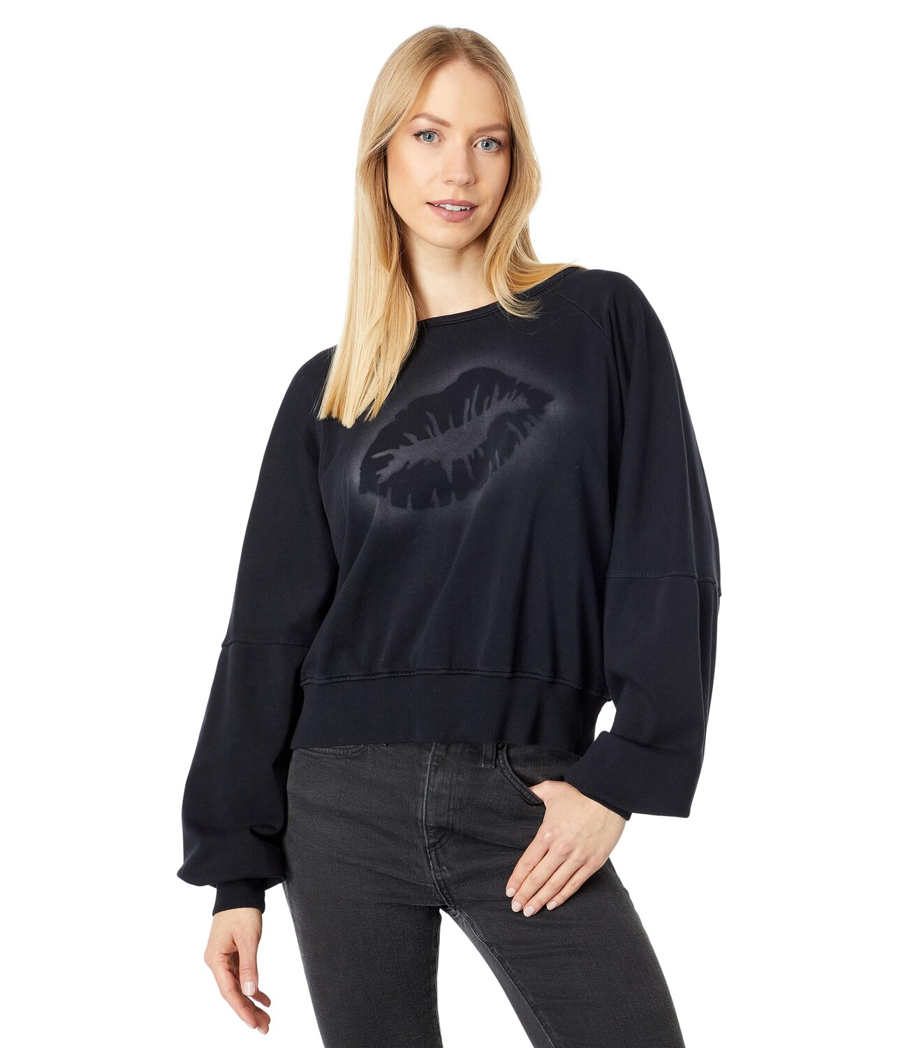 

Толстовка Wildfox, Salt Spray Lips Olive Sweatshirt, Черный, Толстовка Wildfox, Salt Spray Lips Olive Sweatshirt