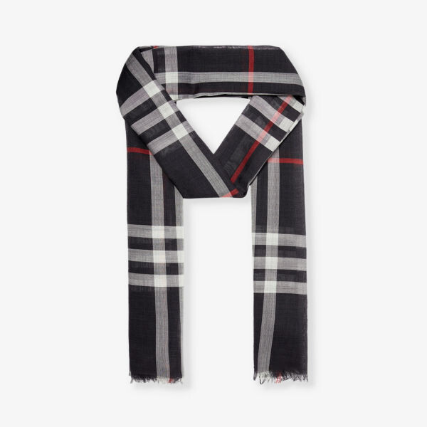 

Шарф из смеси шерсти и шелка с бахромой в клетку giant check Burberry, синий