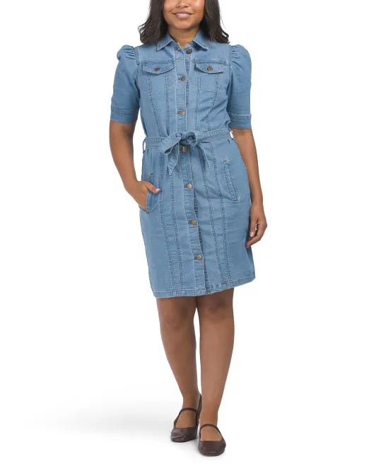 

Джинсовое мини-платье-рубашка с поясом Nanette Nanette Lepore, цвет Medium Denim