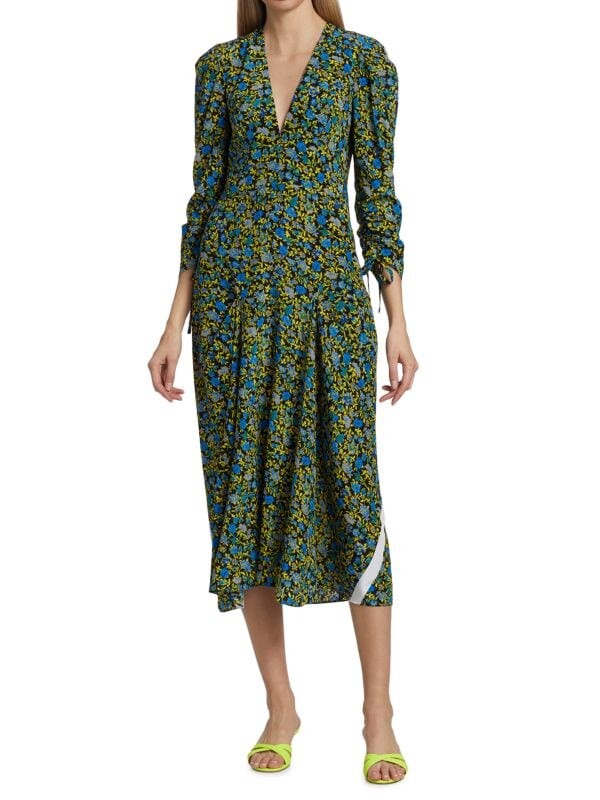

Шелковое платье-миди с цветочным принтом Victoria Beckham Green multi