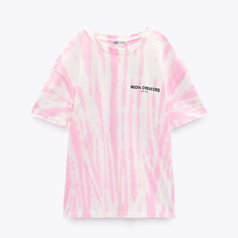 

Футболка Zara Tie-dye With Slogan, розовый