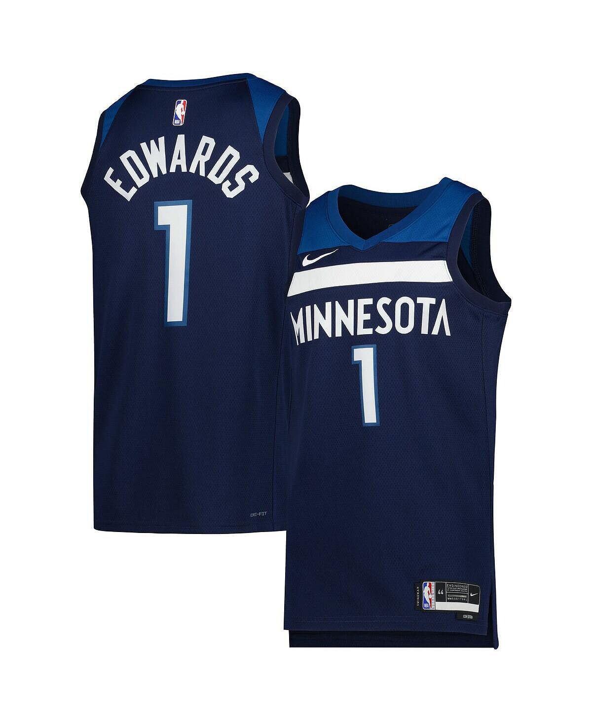 

Мужская и женская футболка anthony edwards navy minnesota timberwolves 2022/23 swingman — выпуск icon Nike, синий
