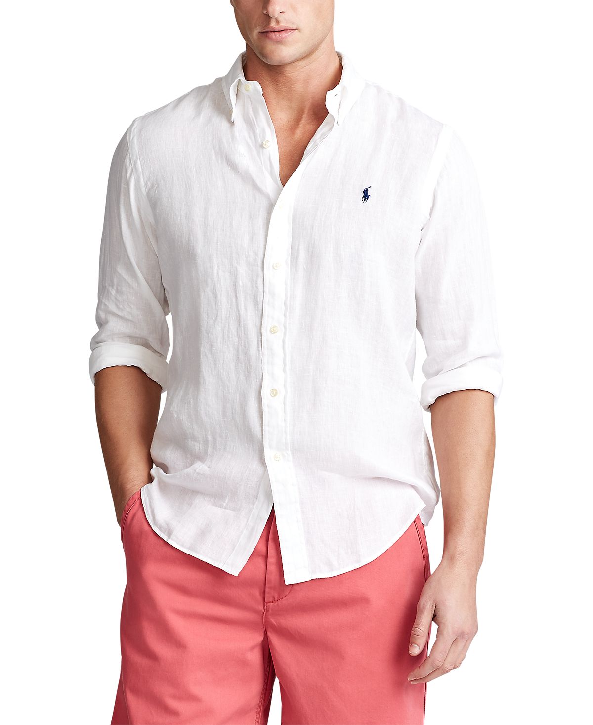 Заказать Мужская льняная рубашка классического кроя Polo Ralph Lauren,  белый – цены, описание и характеристики в «CDEK.Shopping»
