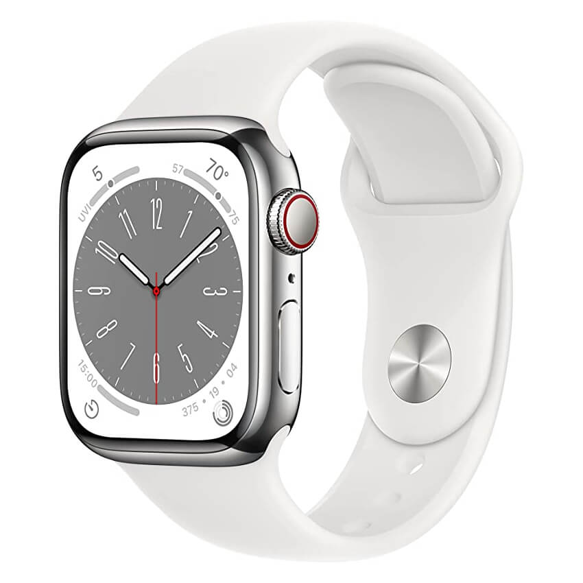 Умные часы Apple Watch Series 8 (GPS+ Cellular), 41 мм, Silver Stainless Steel Case/White Sport Band - R - фото