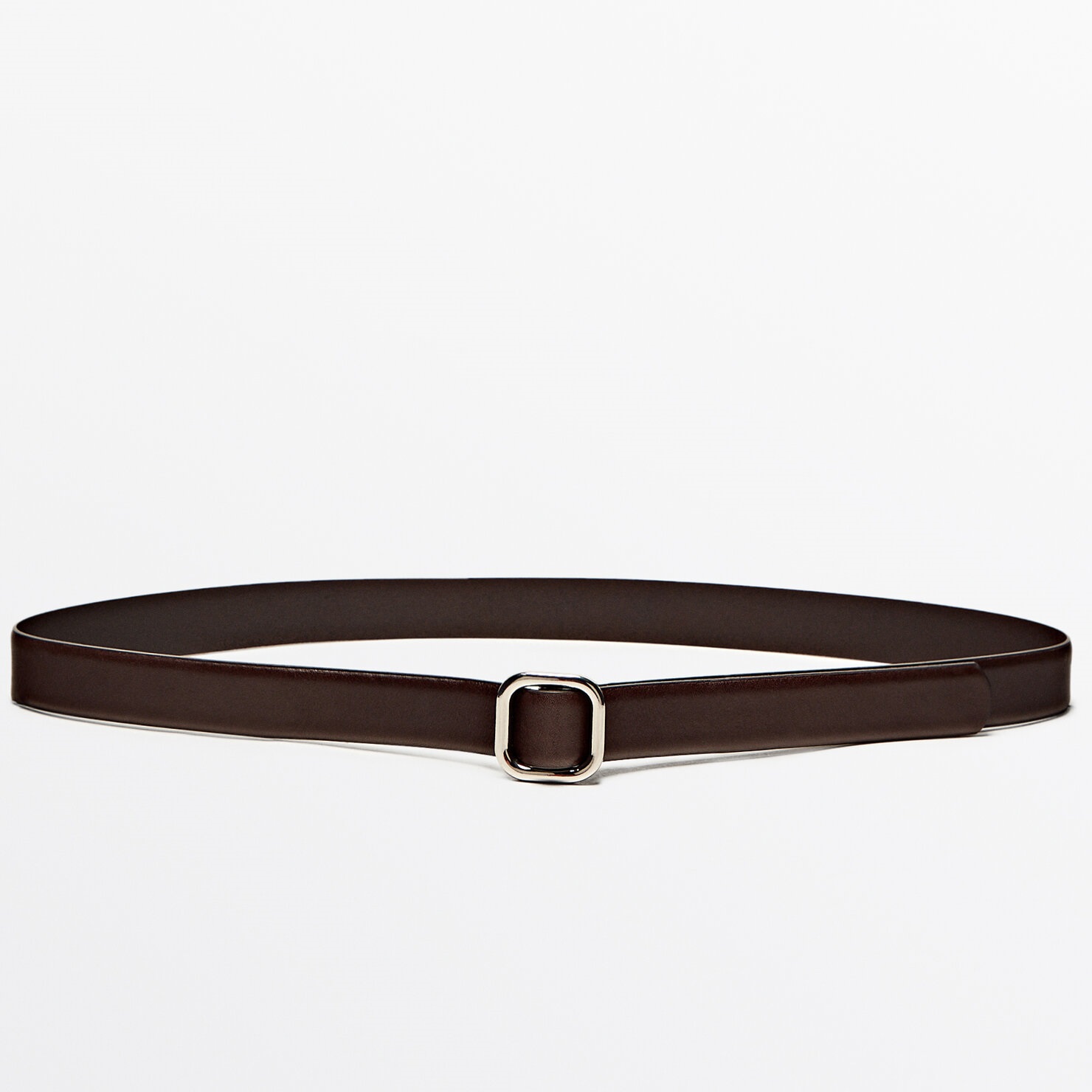 Ремень Massimo Dutti Leather With Square Buckle, темно-коричневый