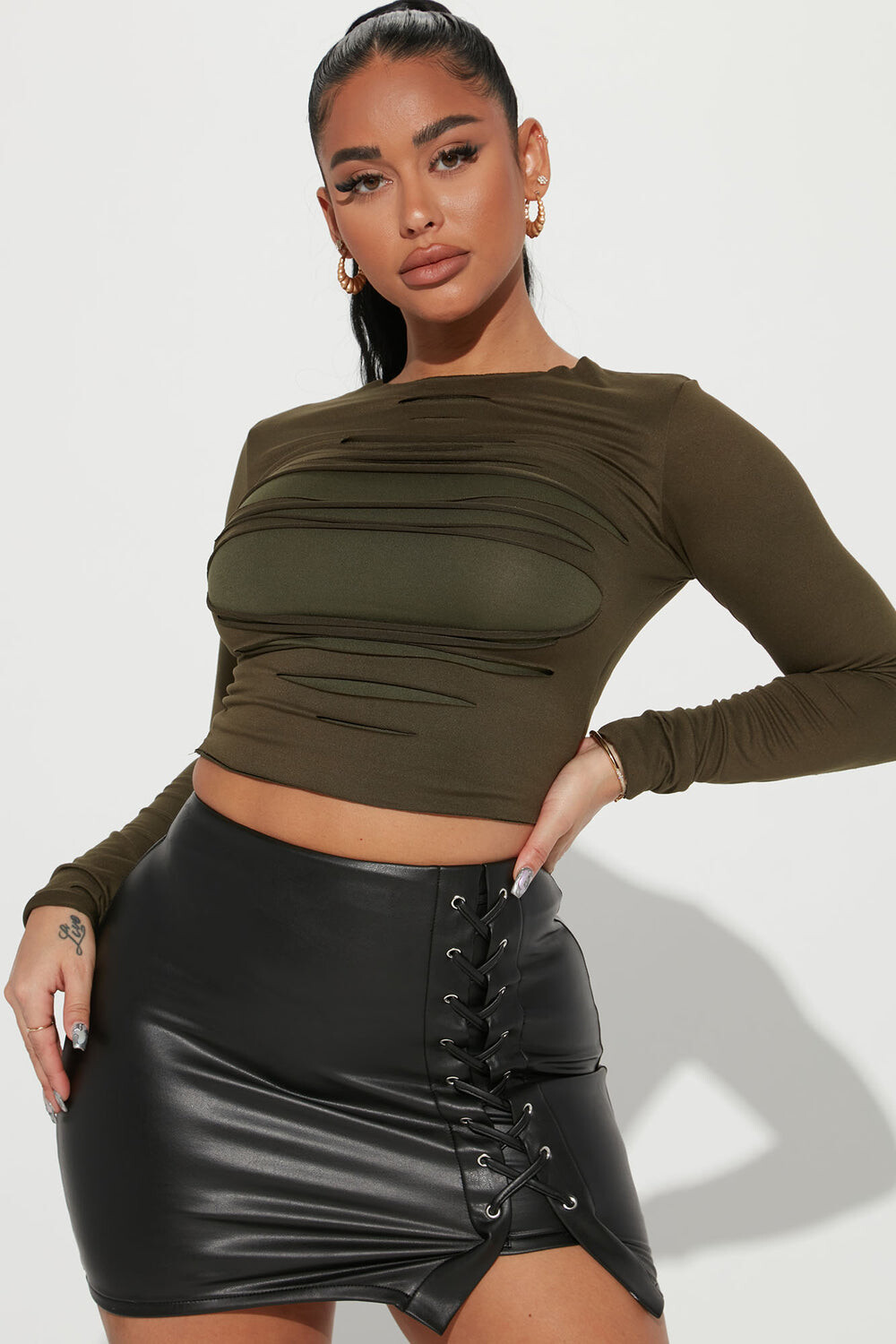 

Топ Fashion Nova T50358, оливковый