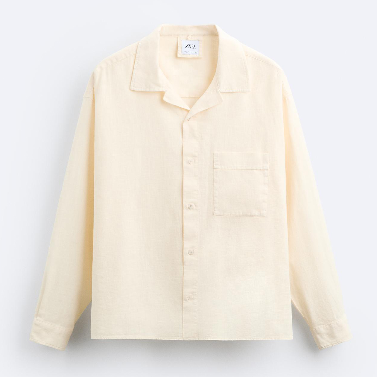 Рубашка Zara Cotton - Linen, кремовый рубашка zara striped linen cotton blend бирюзовый белый