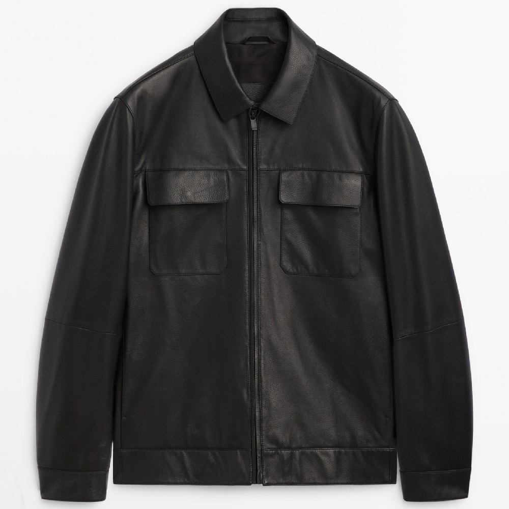 Куртка Massimo Dutti Nappa Leather Trucker, черный пуховик massimo dutti down jacket чёрный