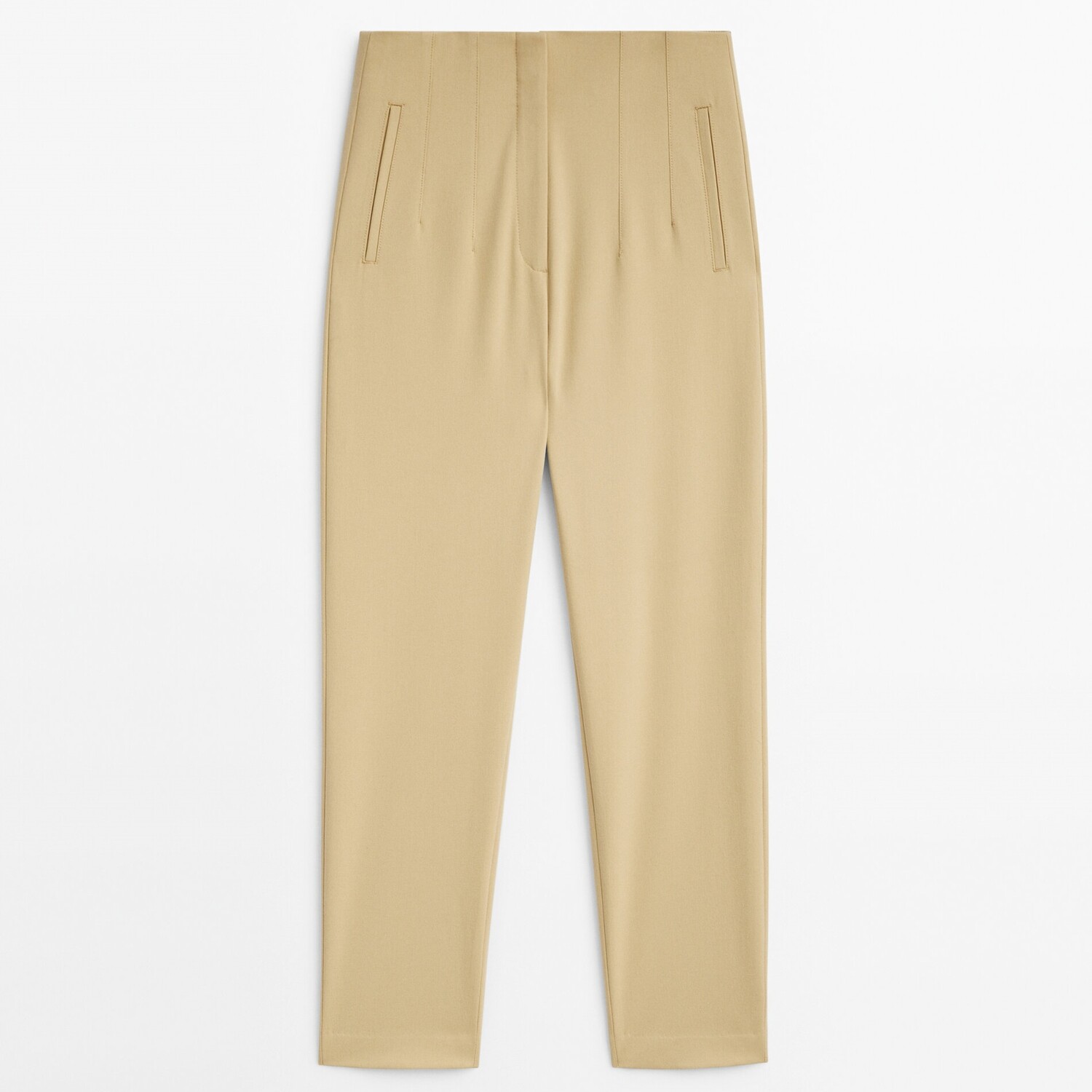 

Брюки Massimo Dutti High-waist Slim-fit, бежевый