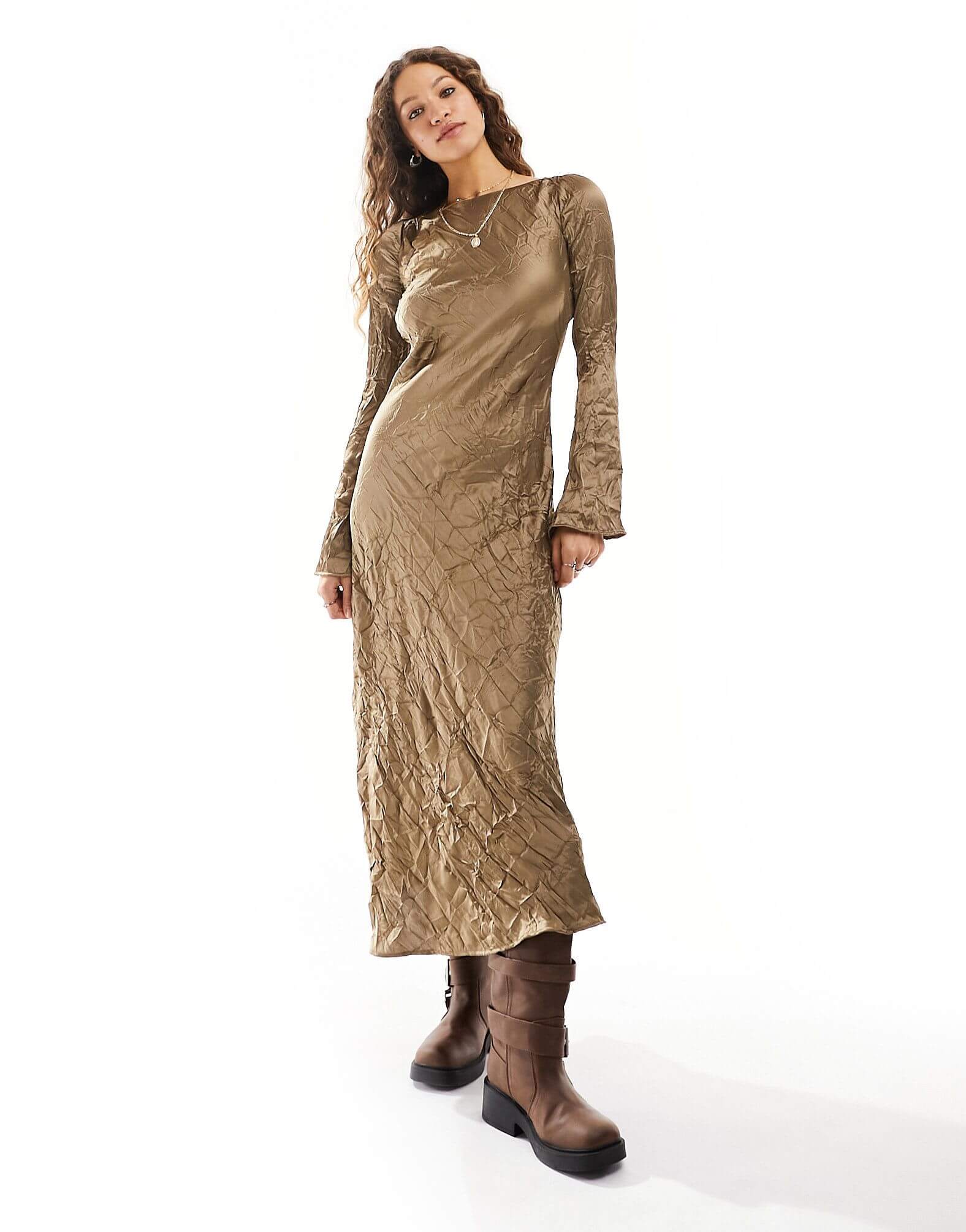 Платье Collusion Crinkle Satin Backless Maxi, бронзовый платье laredoute платье длинное с длинными рукавами sovy s каштановый