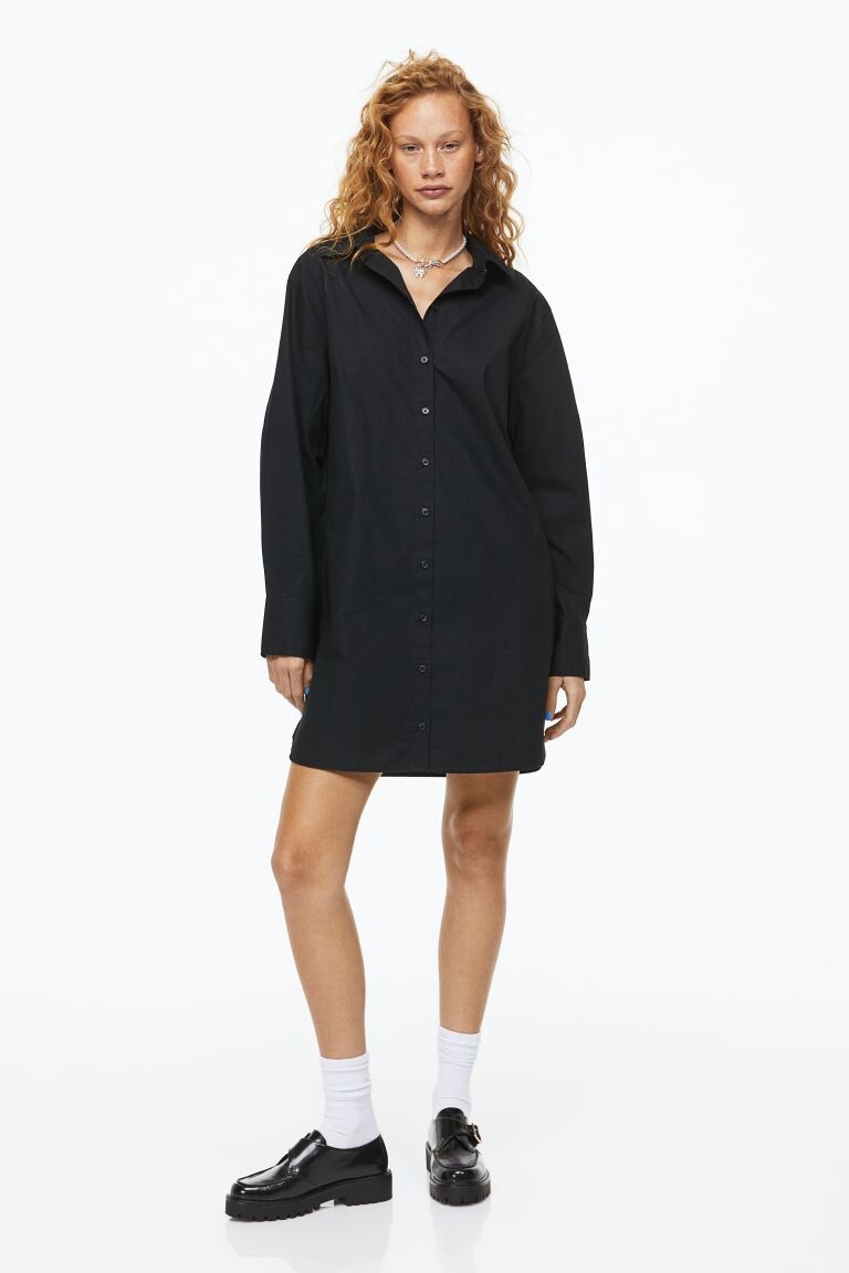 

Платье-рубашка из хлопкового поплина H&M, черный