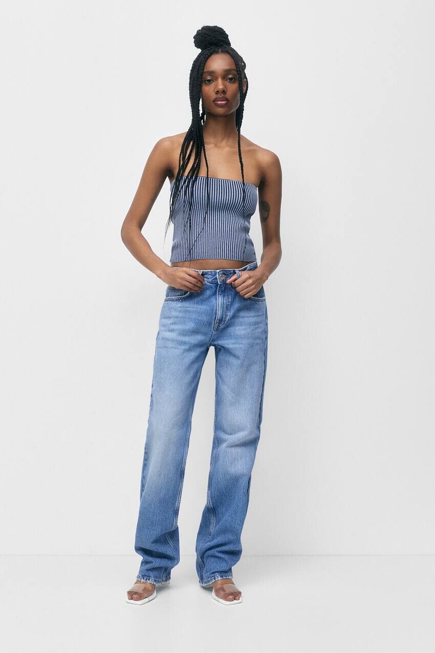 

Синие джинсы прямого кроя со средней посадкой Pull&Bear, синий