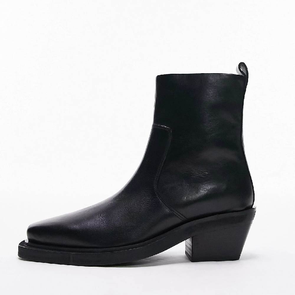 Сапоги Topshop Wide Fit Lara Leather Western Style Ankle, черный цена и фото