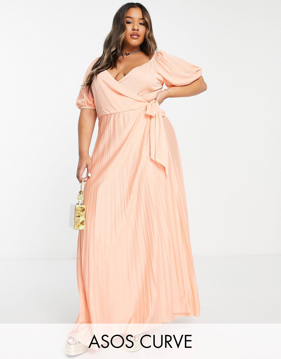 

Абрикосовое платье макси с пышными рукавами и сборками спереди ASOS DESIGN Curve - ORANGE