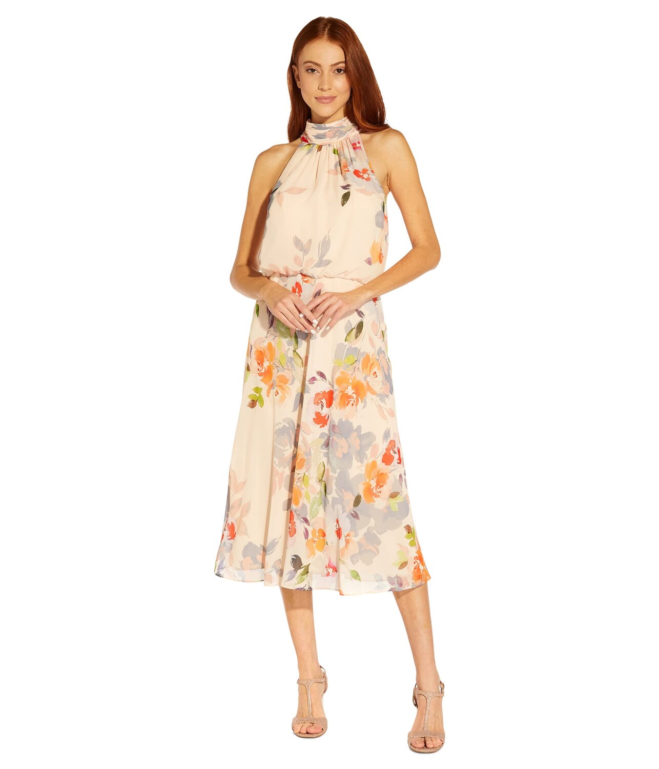

Платье Adrianna Papell, Printed Floral Chiffon Halter Neck Dress