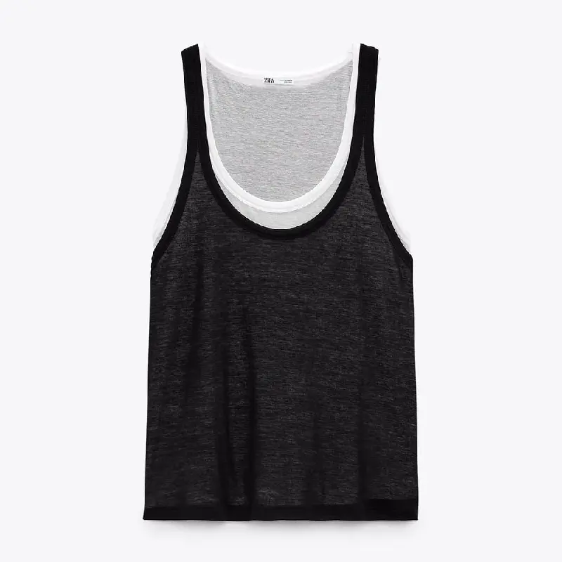 

Топ Zara Contrast Double-layer, черный/белый