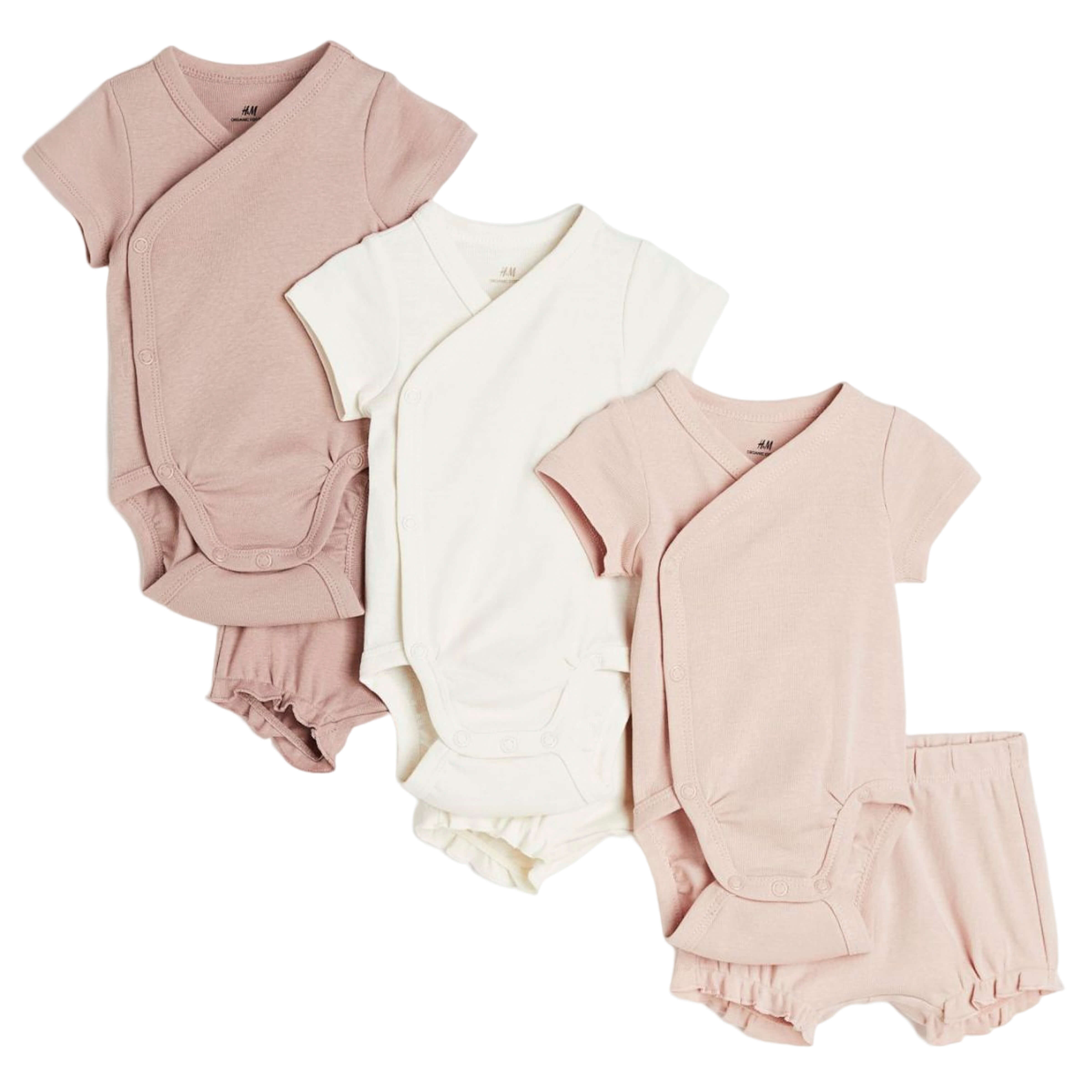 Комплект боди с шортами H&M Jersey, 6 предметов, бежевый/белый/розовый комплект для новорожденного из трех боди с короткими рукавами 6 мес 67 см другие